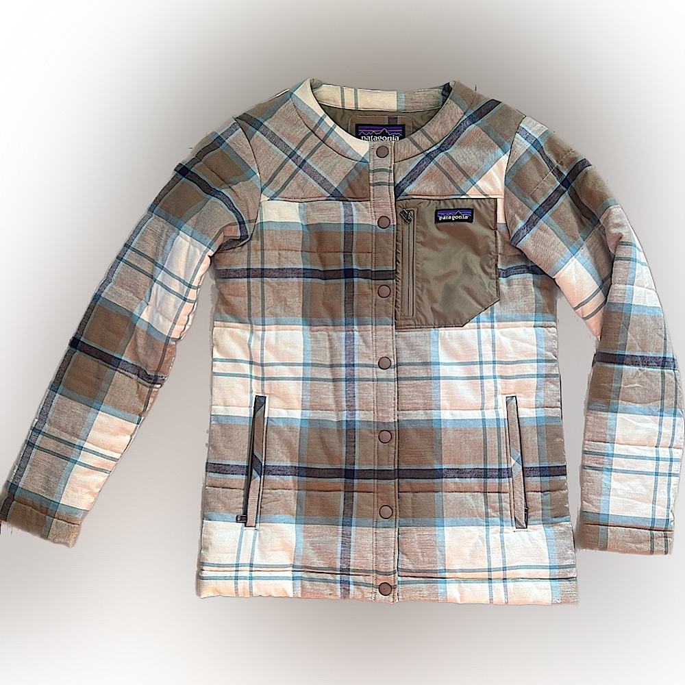 Patagonia Womens XS Heywood Jacket plaid insulated in beige, cream, blue